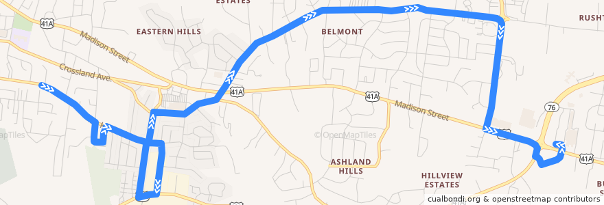 Mapa del recorrido Bus 5: 430 Boillin Lane => Madison Street Walmart de la línea  en Clarksville.