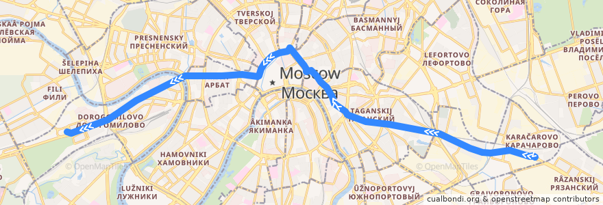 Mapa del recorrido Автобус м27: Карачаровский путепровод => Метро «Парк Победы» de la línea  en Москва.