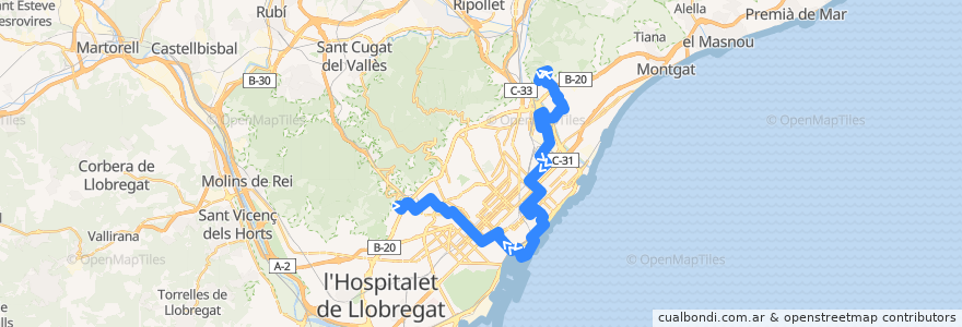 Mapa del recorrido N8 Santa Coloma de G. ( Can Franquesa ) => Barcelona ( Can Caralleu-Pl. Catalunya ) de la línea  en Barcelonès.