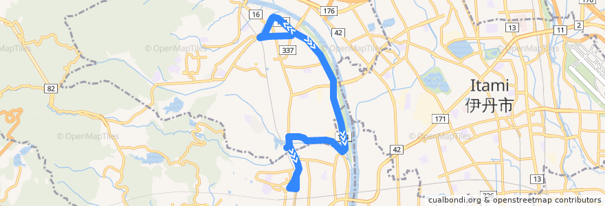 Mapa del recorrido 35：甲東園～仁川駅前～宝塚市役所前～阪急逆瀬川 de la línea  en 宝塚市.