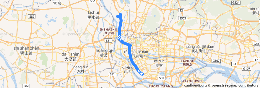 Mapa del recorrido 521路(石溪总站-凰岗总站) de la línea  en گوانگ‌ژو.