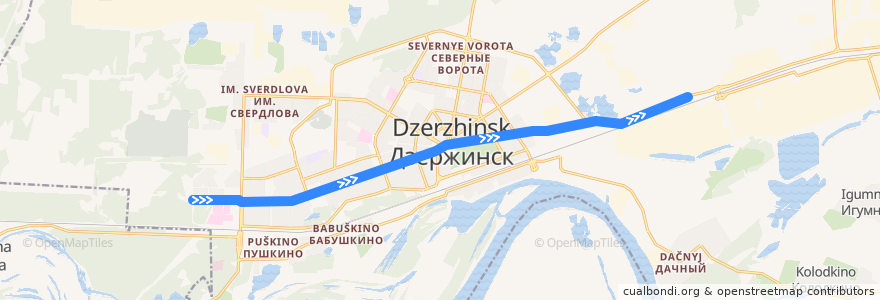 Mapa del recorrido Маршрутное такси №Т-4 (Микрорайон Западный-1 - ООО «Корунд») de la línea  en городской округ Дзержинск.