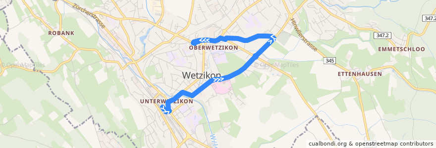 Mapa del recorrido Bus 857: Wetzikon ZH, Bahnhof => Wetzikon ZH, Zentrum de la línea  en Wetzikon (ZH).