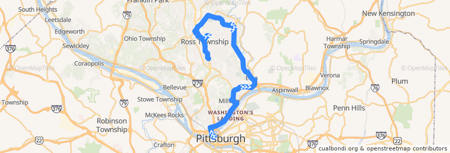 Mapa del recorrido PAT 2 Mount Royal (outbound) de la línea  en Allegheny County.