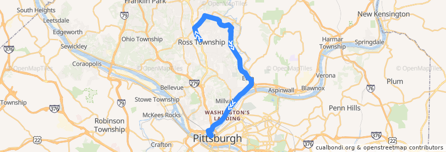 Mapa del recorrido PAT P13 Mount Royal Flyer (inbound) de la línea  en Allegheny County.