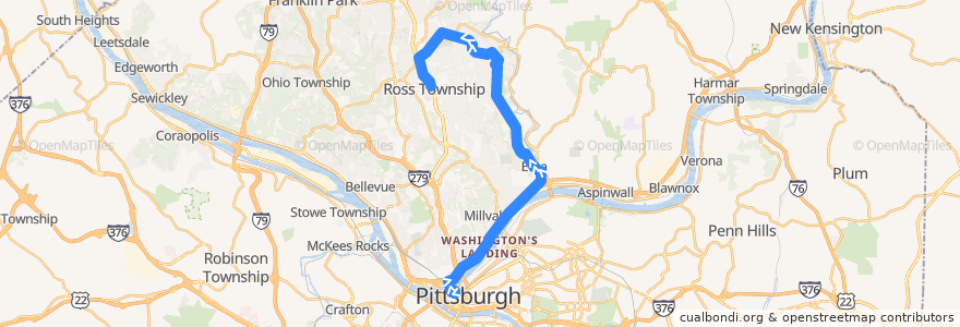 Mapa del recorrido PAT P13 Mount Royal Flyer (outbound) de la línea  en Allegheny County.