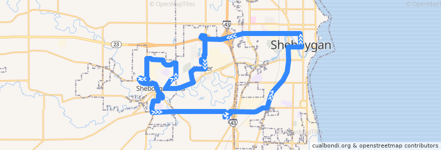 Mapa del recorrido Route 20 North: Sheboygan Falls & Kohler de la línea  en Sheboygan County.