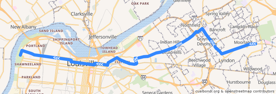 Mapa del recorrido 15 Market St Westbound (LaGrange) de la línea  en Louisville.