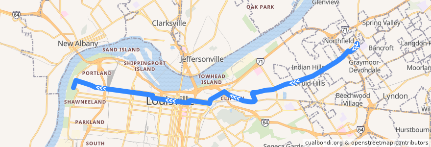 Mapa del recorrido 15 Market St Westbound (LimeKiln) de la línea  en Louisville.