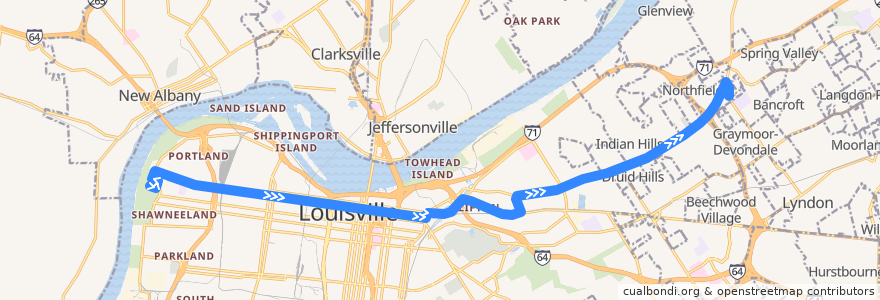 Mapa del recorrido 15 Market St Eastbound (LimeKiln) de la línea  en Louisville.