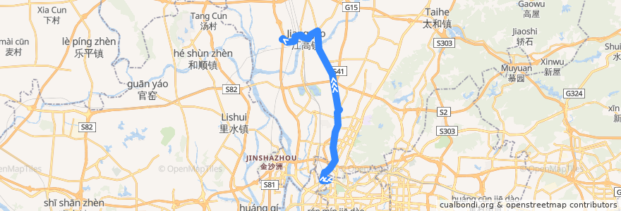 Mapa del recorrido 523路(市客运站总站-江高小塘总站) de la línea  en District de Baiyun.