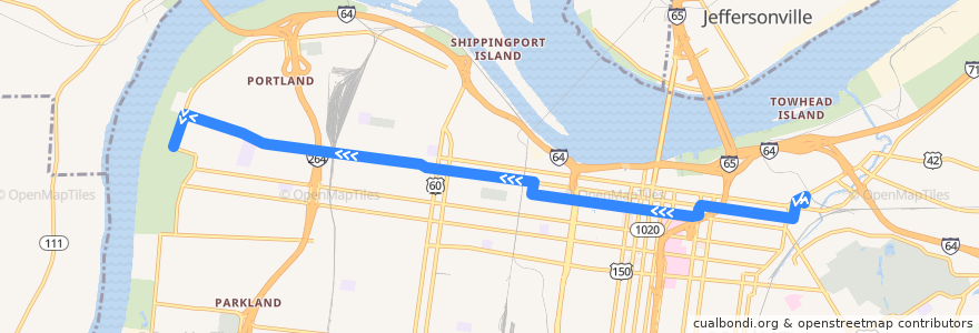 Mapa del recorrido 15 Market St Westbound (Bickel) de la línea  en Louisville.