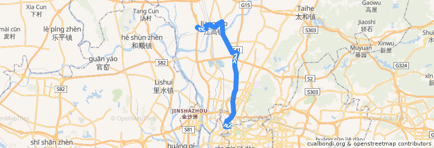 Mapa del recorrido 523快线(市客运站总站-江高小塘总站) de la línea  en 白雲区.