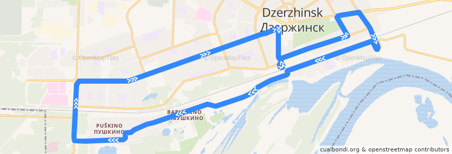 Mapa del recorrido Автобус №8 (Автовокзал - п. Бабушкино - п. Пушкино - автовокзал) de la línea  en городской округ Дзержинск.