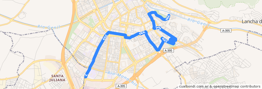 Mapa del recorrido Bus S0: Polideportivo Bola de Oro → Parque Tecnológico de la Salud de la línea  en Granada.