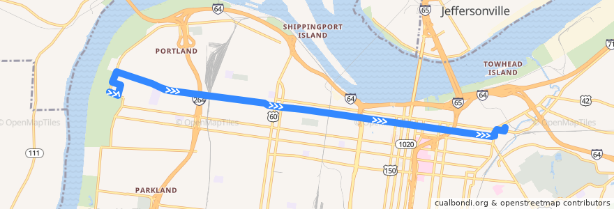 Mapa del recorrido 15 Market St Eastbound (Bickel) de la línea  en Louisville.