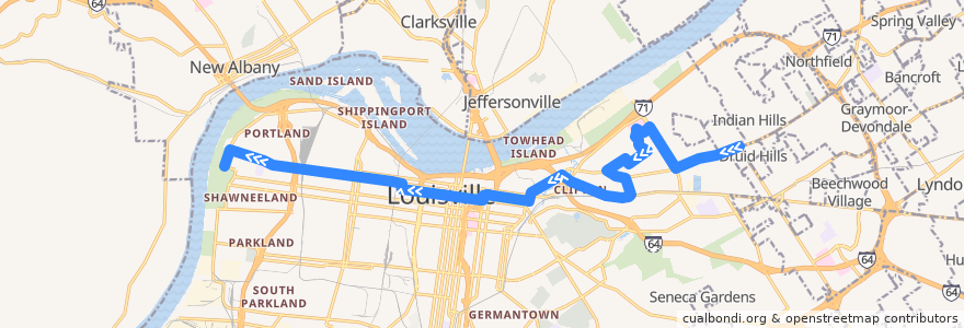 Mapa del recorrido 15 Market St Westbound (Chenoweth&VA) de la línea  en Louisville.