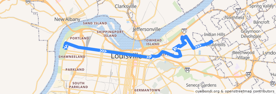 Mapa del recorrido 15 Market St Eastbound (Chenoweth&VA) de la línea  en Louisville.