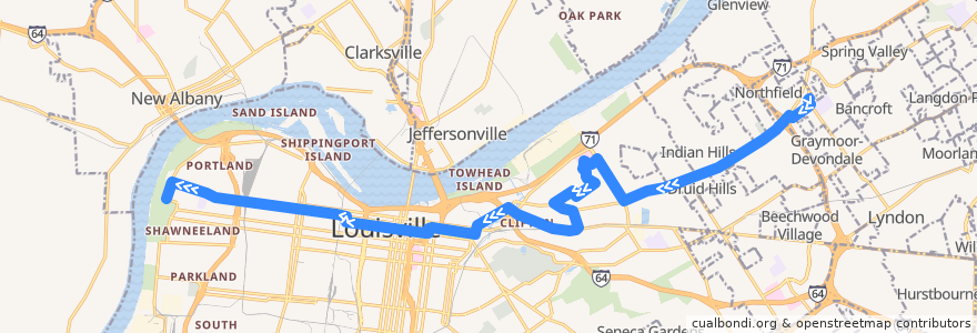 Mapa del recorrido 15 Market St Westbound (LimeKiln&VA) de la línea  en Louisville.
