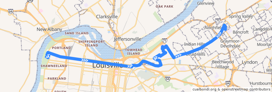 Mapa del recorrido 15 Market St Eastbound (LimeKiln&VA) de la línea  en Louisville.