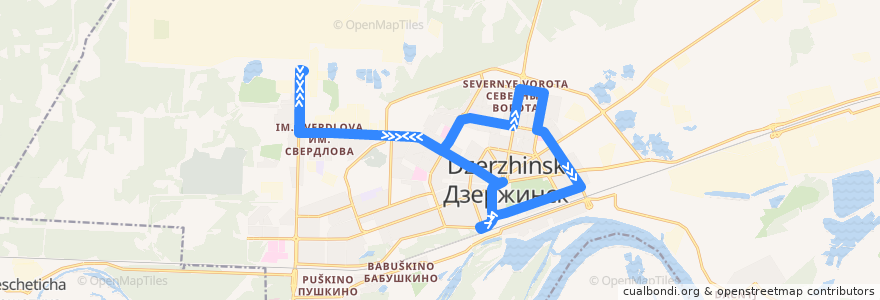 Mapa del recorrido Автобус №9 (Городское кольцо (Завод им. Я.М.Свердлова - ул. Гайдара - завод им. Я.М. Свердлова) de la línea  en Dzerzhinsk.