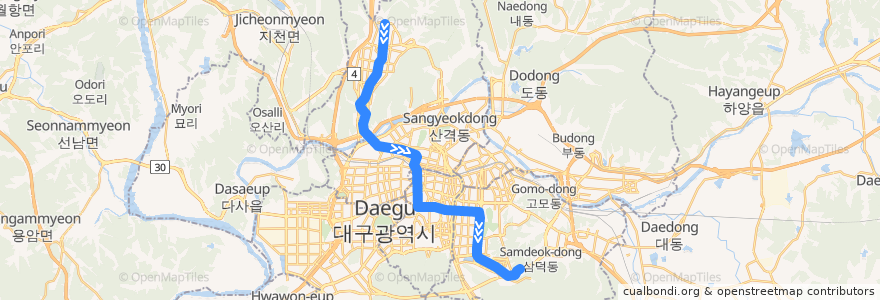 Mapa del recorrido 대구 도시철도 3호선 de la línea  en 대구광역시.