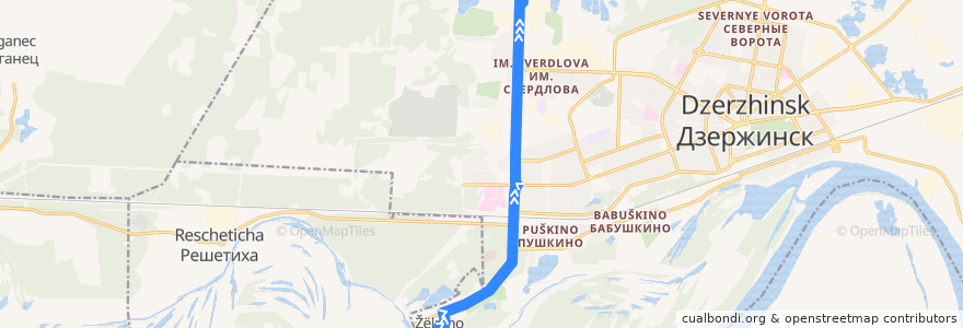 Mapa del recorrido Автобус №15 (Желнино - завод им. Я.М. Свердлова) de la línea  en Dzerzhinsk.