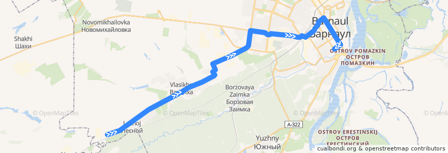 Mapa del recorrido Автобус №20: пос. Лесной — пл. Спартака de la línea  en городской округ Барнаул.