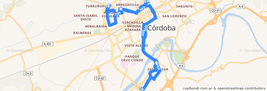 Mapa del recorrido Línea 9: Figueroa -Sector Sur de la línea  en Cordoue.