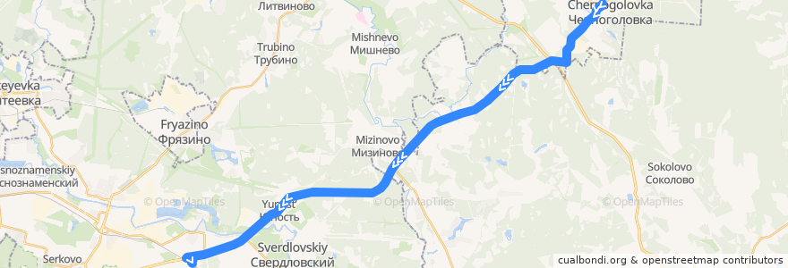 Mapa del recorrido Автобус 320: Черноголовка => Щёлково (станция Чкаловская) de la línea  en Oblast Moskau.