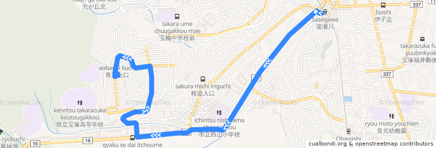 Mapa del recorrido 101：阪急逆瀬川～逆瀬台センター de la línea  en Takarazuka.