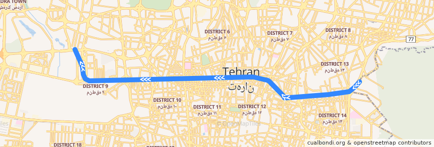 Mapa del recorrido خط ۴ de la línea  en شهر تهران.