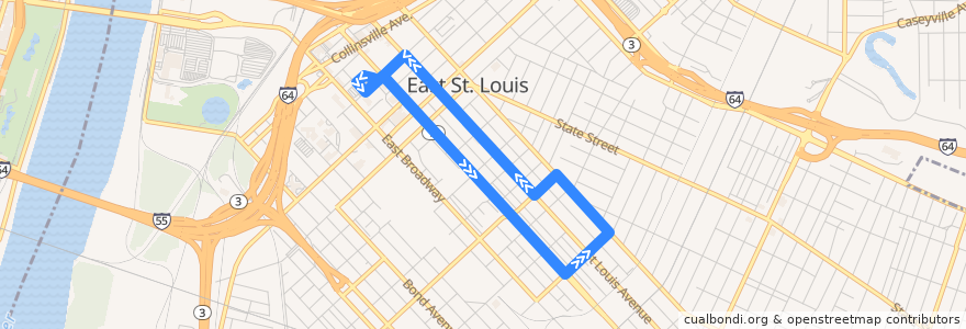 Mapa del recorrido MetroBus 4 19th Street & Central-ML King (counterclockwise) de la línea  en East Saint Louis.