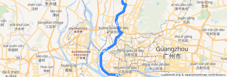 Mapa del recorrido 538路[南方大厦(文化公园)总站-汇侨新城总站] de la línea  en غوانزو.