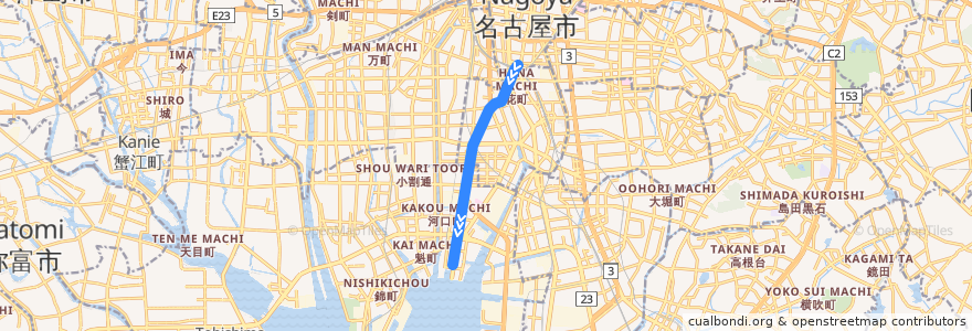 Mapa del recorrido 名古屋市営名港線 de la línea  en 名古屋市.