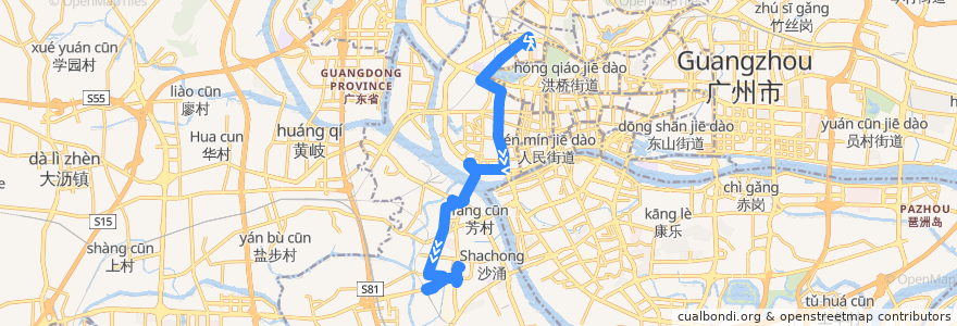 Mapa del recorrido 552路(站南路总站-芳村客运站总站) de la línea  en Ливань.