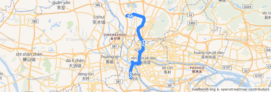 Mapa del recorrido 556路[芳村客运站总站-石井(庆丰纺织服装城)总站] de la línea  en گوانگ‌ژو.