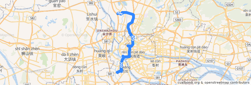 Mapa del recorrido 556路[石井(庆丰纺织服装城)总站-芳村客运站总站] de la línea  en Cantão.