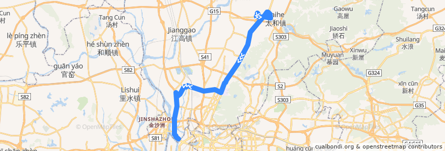 Mapa del recorrido 563路[太和(民营科技园)总站-罗冲围总站] de la línea  en Baiyun.