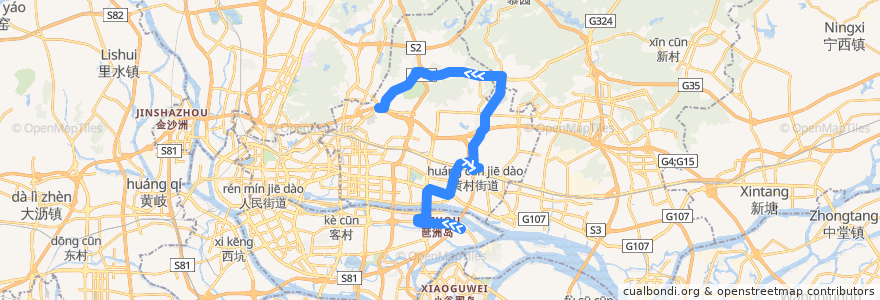 Mapa del recorrido 564路(黄埔村总站-天河客运站总站) de la línea  en Cantão.