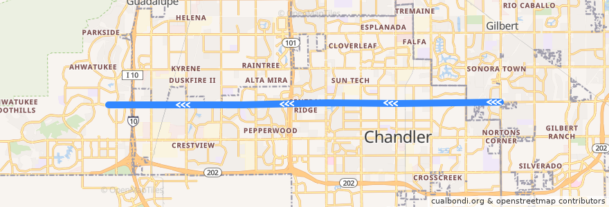 Mapa del recorrido bus 140 WB de la línea  en Chandler.