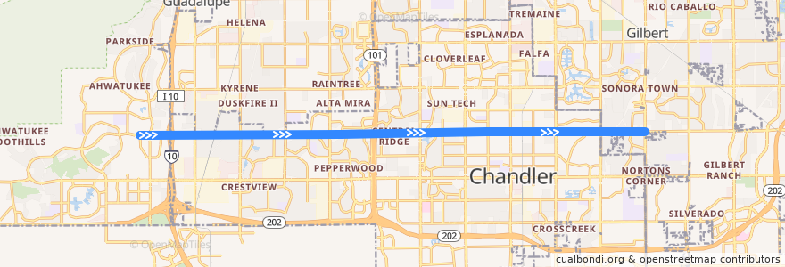 Mapa del recorrido bus 140 EB de la línea  en Chandler.