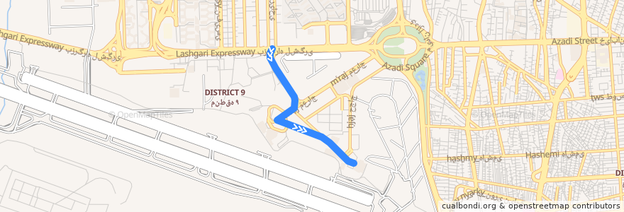 Mapa del recorrido خط ۴ de la línea  en Teheran.