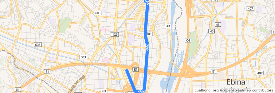 Mapa del recorrido 厚105 急行 アクスト行き de la línea  en Atsugi.