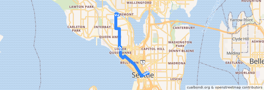 Mapa del recorrido Metro Route 13: Seattle Pacific University (from Jefferson Street & 9th Avenue) de la línea  en Seattle.