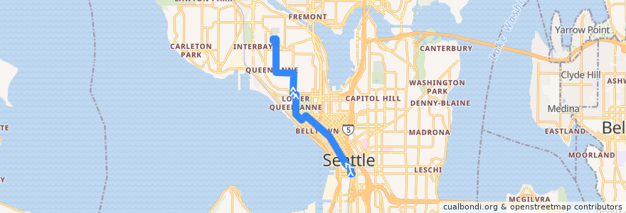 Mapa del recorrido Route 2: W Queen Anne Seattle Center W de la línea  en Seattle.