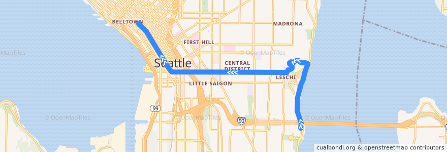 Mapa del recorrido Metro Route 27: Downtown Seattle de la línea  en Seattle.