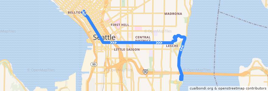 Mapa del recorrido Metro Route 27: Colman Park (from Lenora Street & 4th Avenue) de la línea  en Seattle.