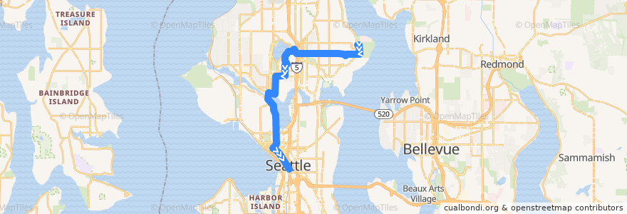 Mapa del recorrido Metro Route 62: Downtown Seattle (from Sand Point) de la línea  en Seattle.