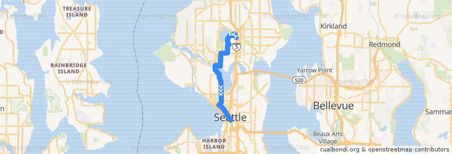 Mapa del recorrido Metro Route 62: Downtown Seattle (from Green Lake) de la línea  en Seattle.